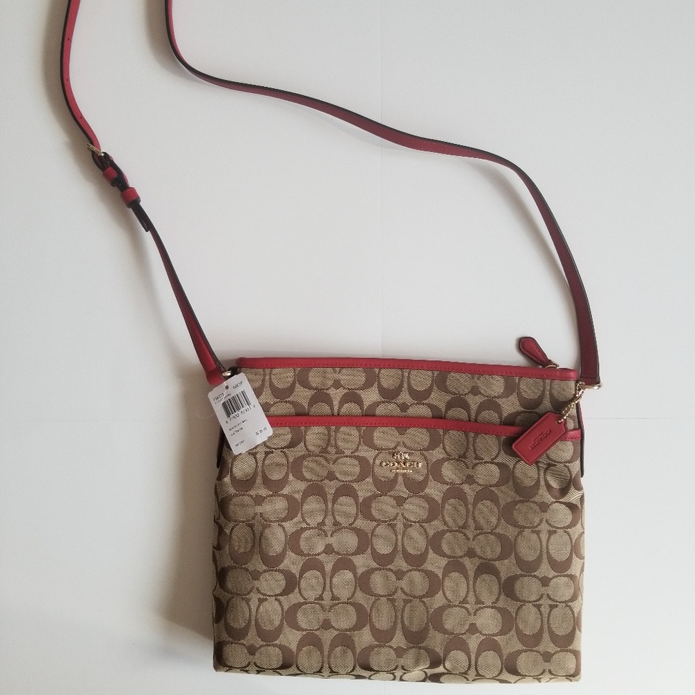 Coach NWT Crossbody Khaki and Red